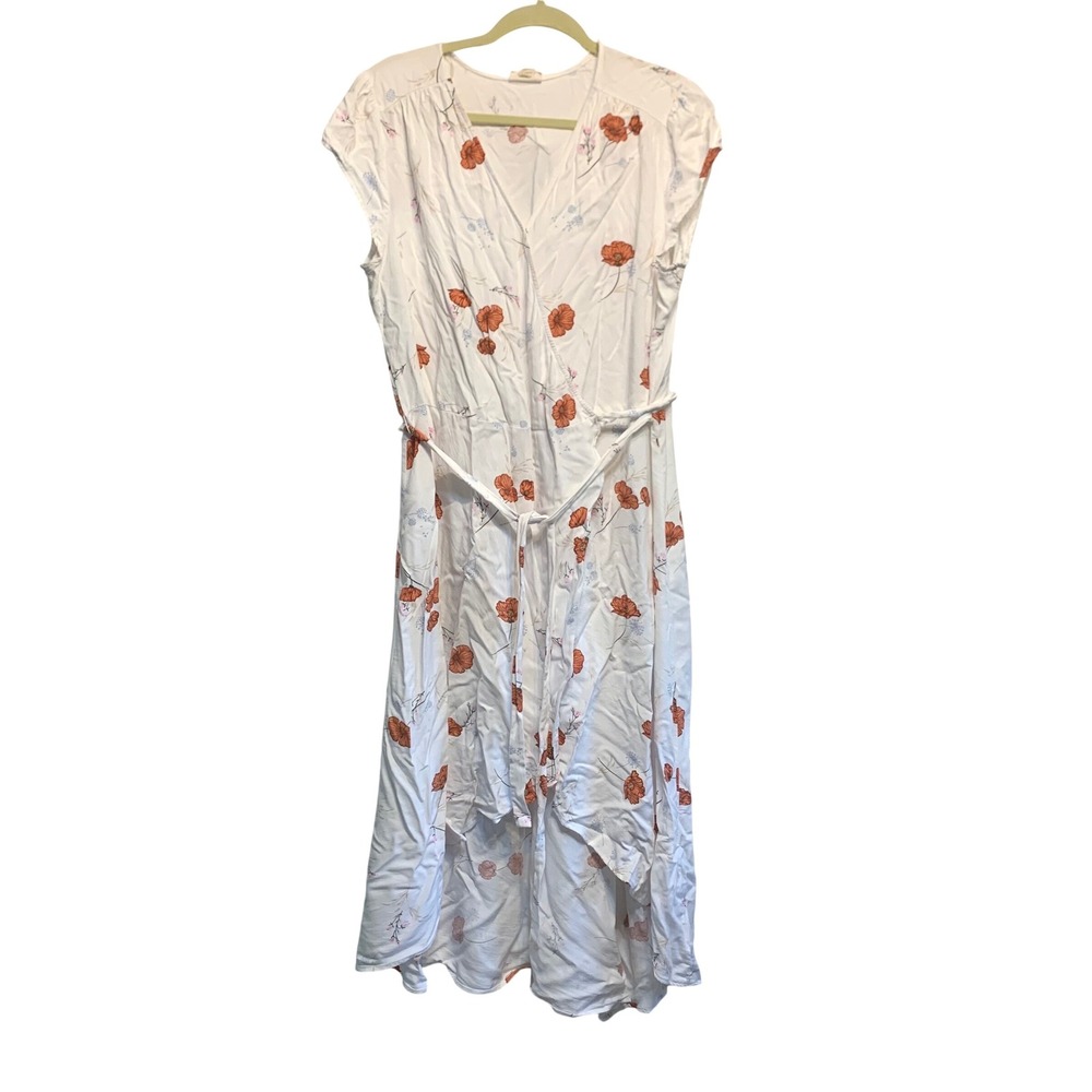 ANA Floral High Low Midi Wrap Dress XL Orange Poppy Boho Tie Waist Romantic